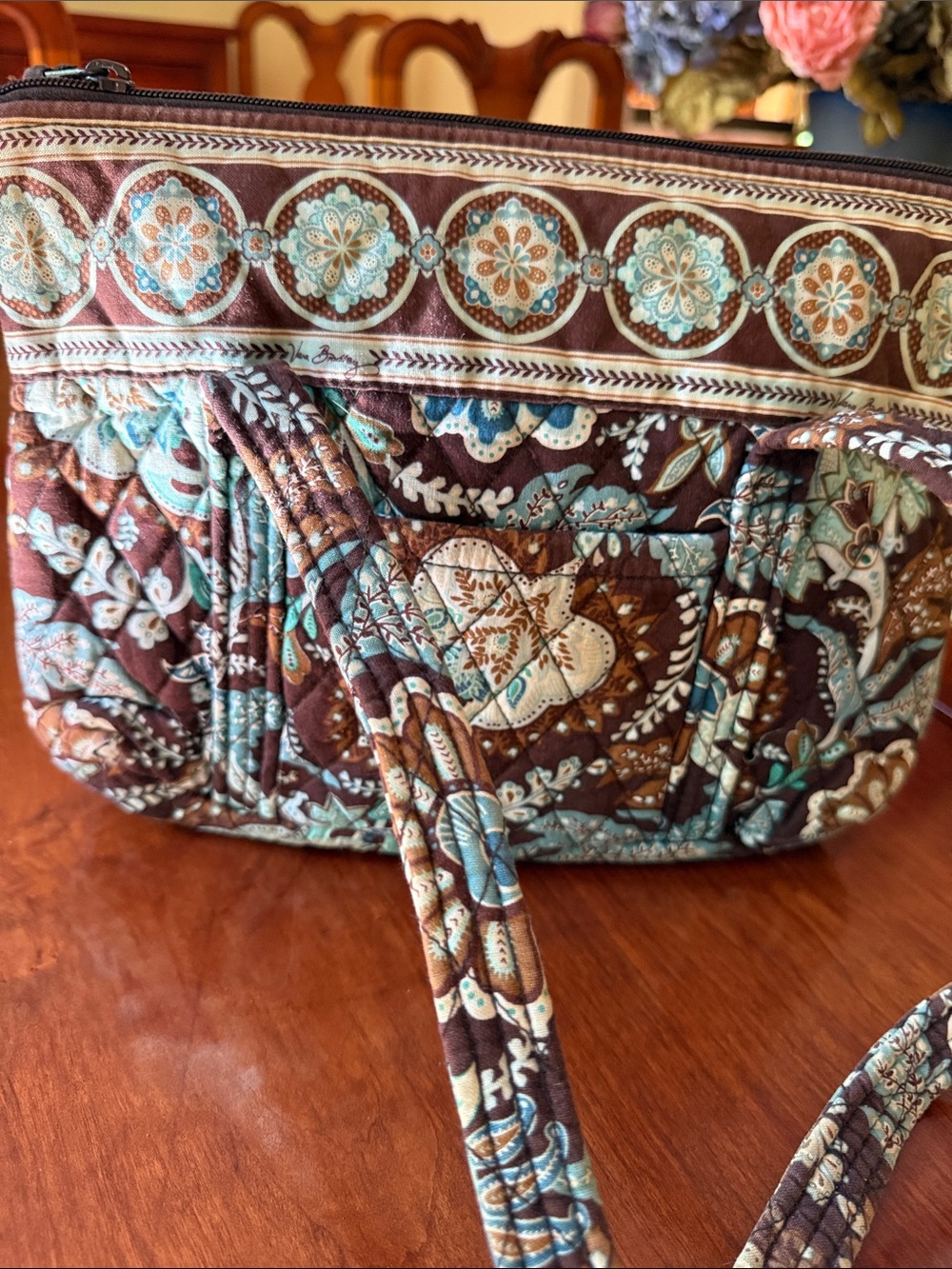 Quilted Vera Bradley  medium Floral Shoulder Bag in Brown & Teal